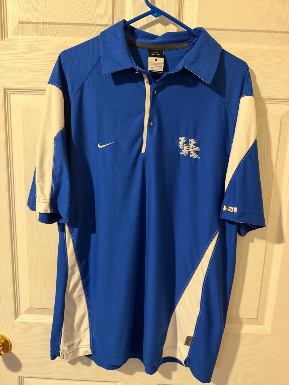 Nike Blue and White Men's Polo with UK Logo